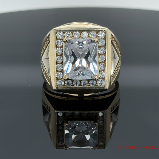 Anillo de oro de 14 quilates para hombre con circonita cuadrada
