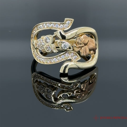 Anillo de la suerte Búho-Elefante 14K