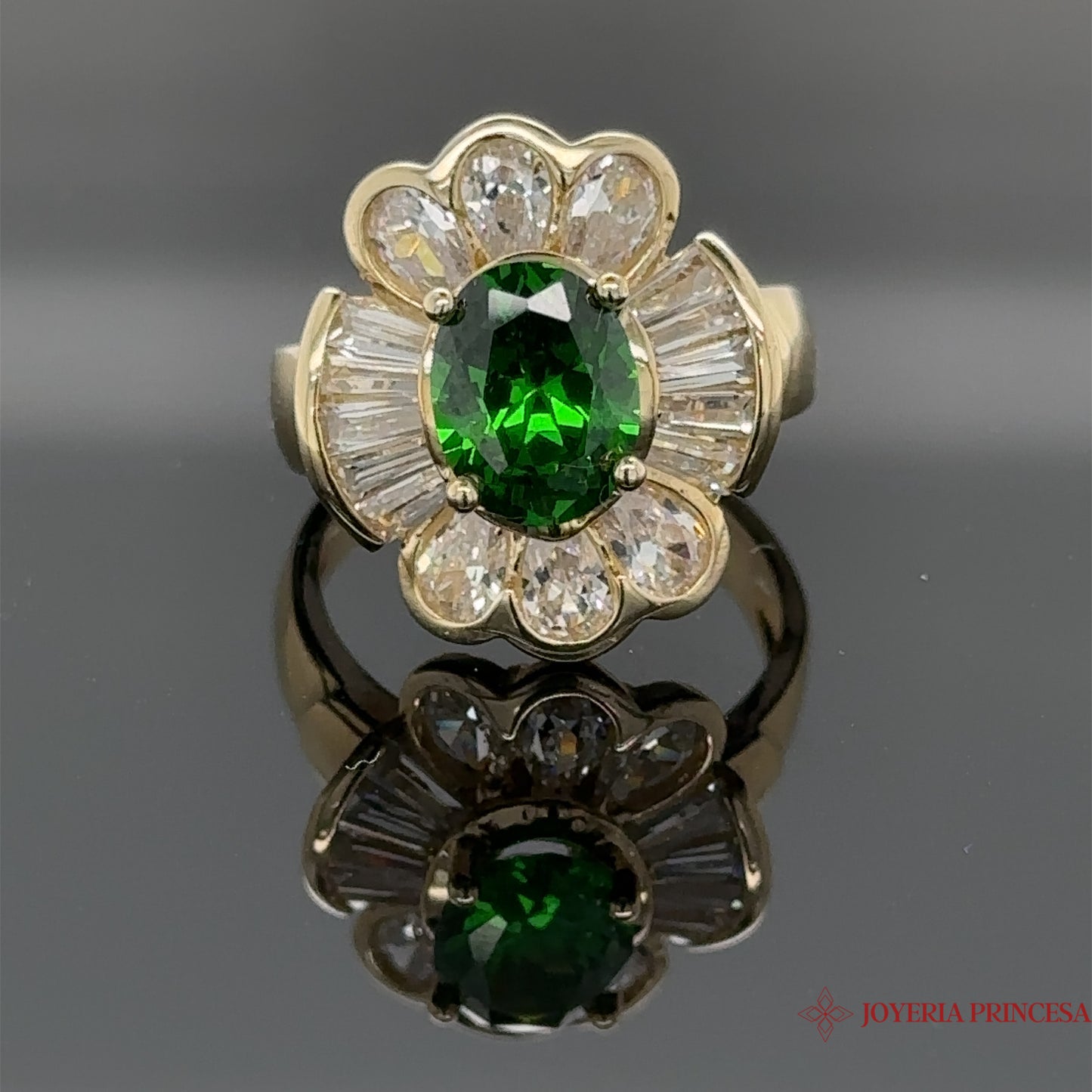Anillo de Oro 14K Esmeralda Flor de Nacimiento