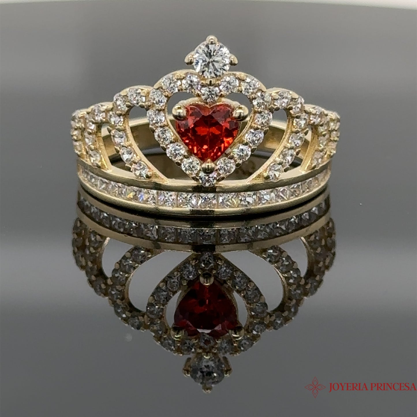 Anillo Corona de Oro 14K Granate Naranja