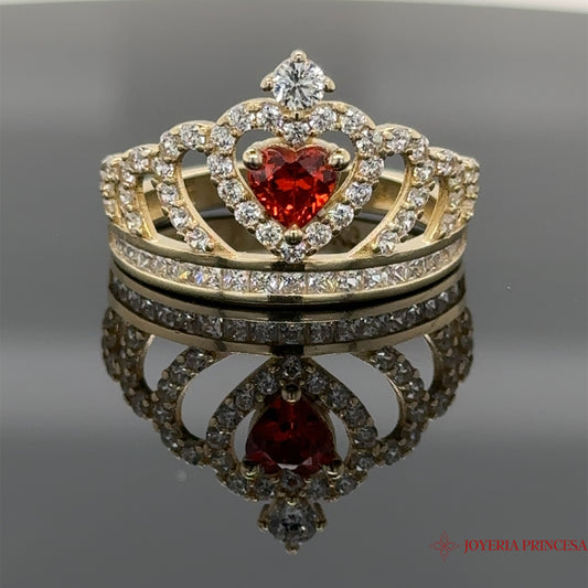 Anillo Corona de Oro 14K Granate Naranja