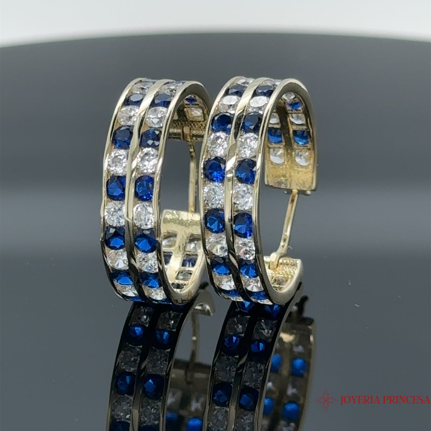 Aretes de aro 14K con circonitas azules