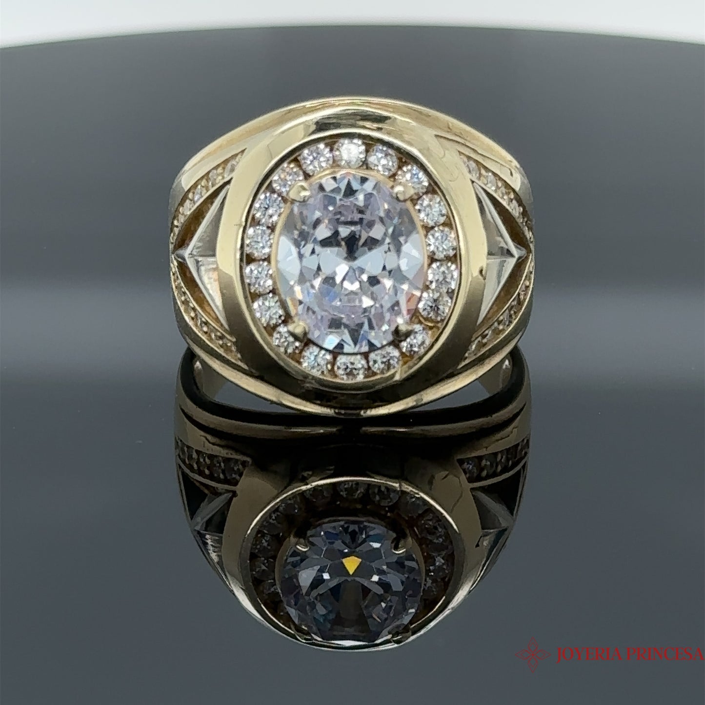 Anillo de oro de 10 quilates para hombre con circonita redonda