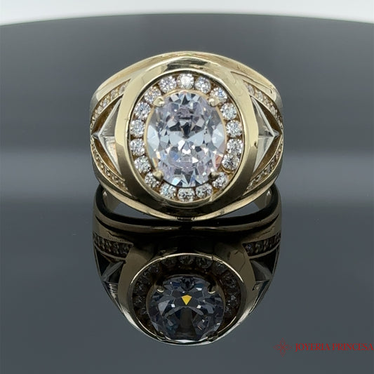 Anillo de oro de 10 quilates para hombre con circonita redonda