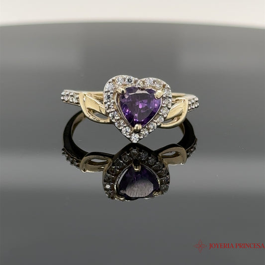 Anillo Corazón Amatista 14K