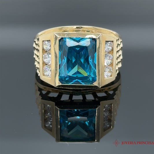 Anillo de oro de 14 quilates con topacio azul para hombre