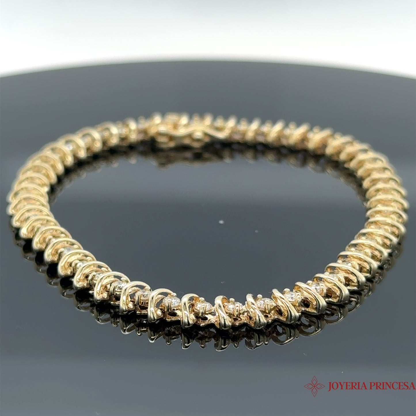 Pulsera de tenis de oro de 14 quilates con circonitas