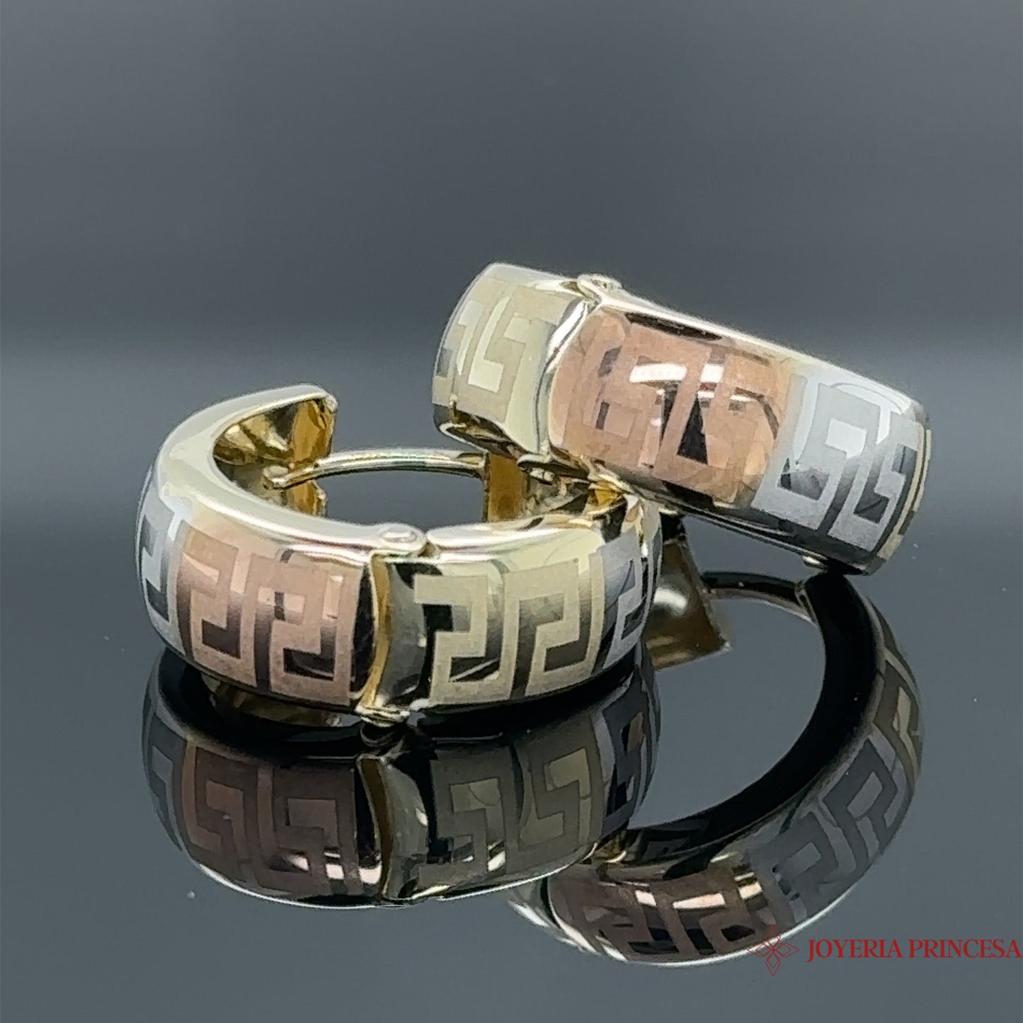 Aretes de aro tricolor 14K