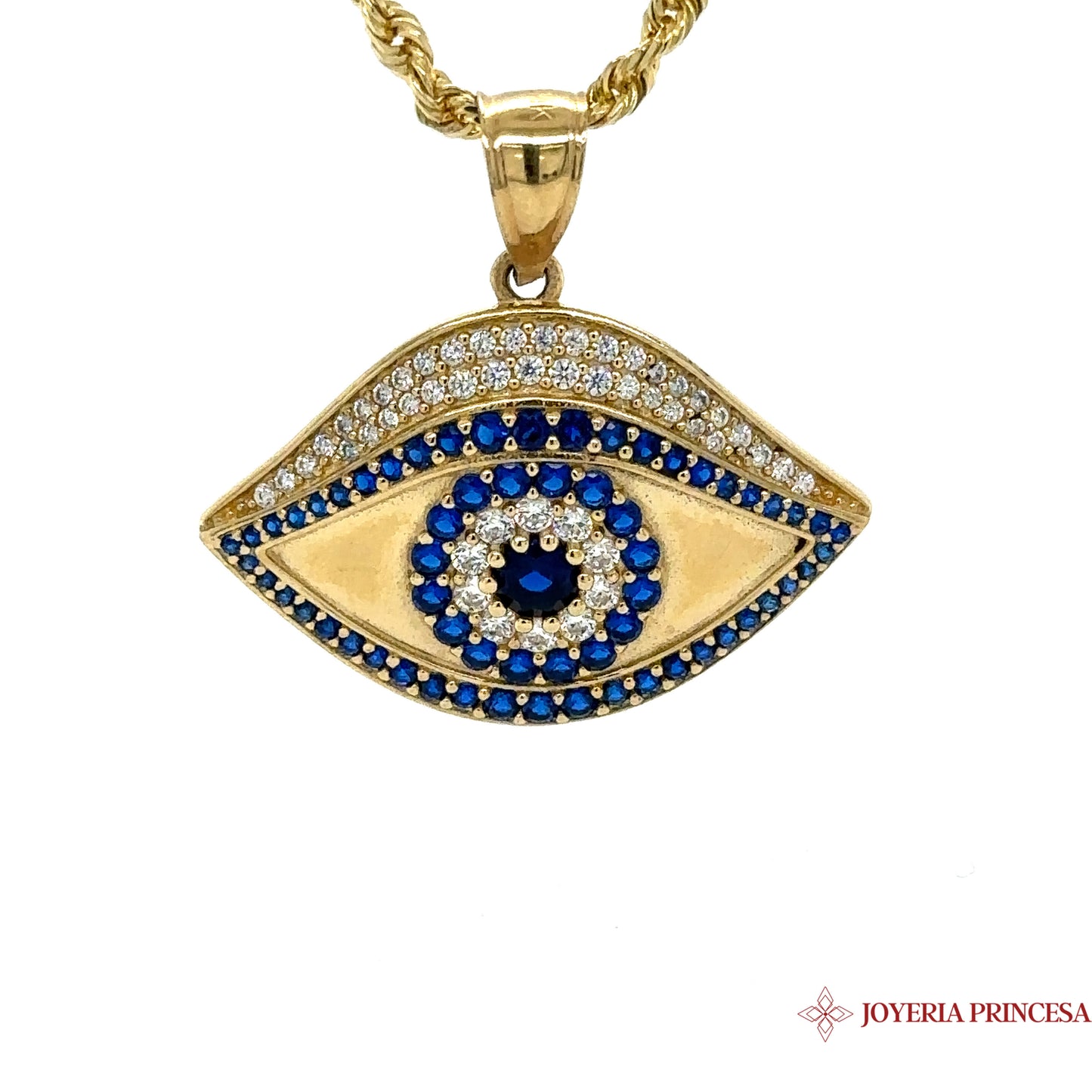 Colgante Mal de Ojo 14K con Circonitas Azules