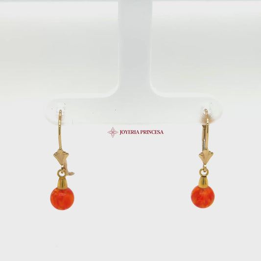 14K Gold Coral Dangle Earrings
