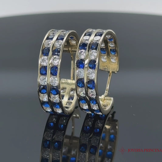 Aretes de aro 14K con circonitas azules
