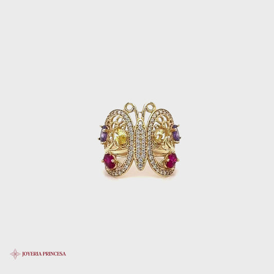 Anillo Mariposa 14K con Piedras Preciosas