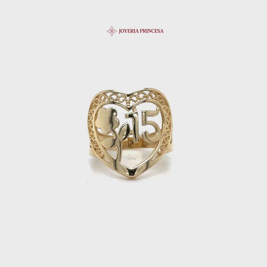 14K Quinceañera Heart Ring