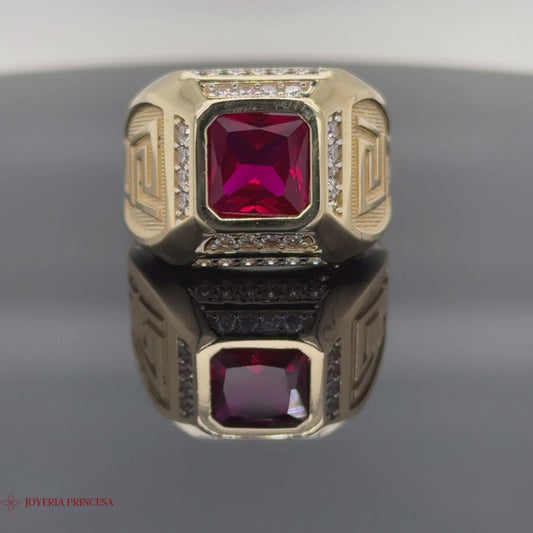 Anillo de oro de 14 quilates con rubí para hombre