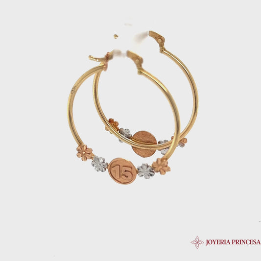 Aretes de aro de oro de 10 quilates para quinceañera