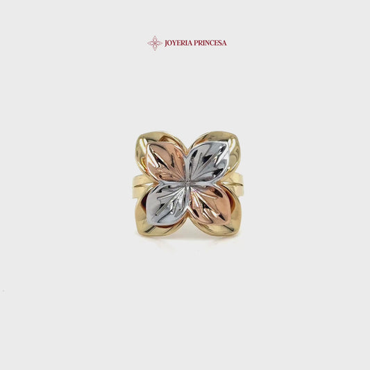 14K Tri-Color Floral Ring