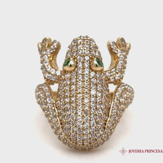 Anillo Rana de Ojos Verdes 14K