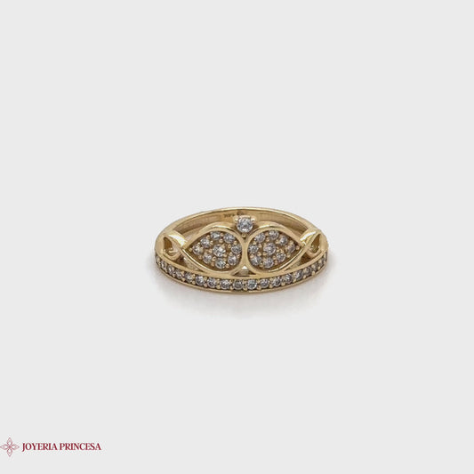 Anillo Elegancia Hoja de Oro 14K con incrustaciones de cristal
