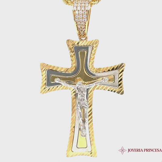 Cruz de oro blanco y amarillo de 14 quilates