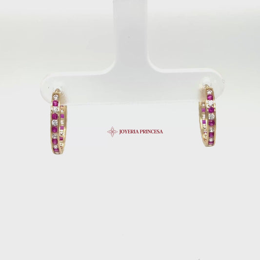 14K Gold Ruby-Inspired Hoop Earrings