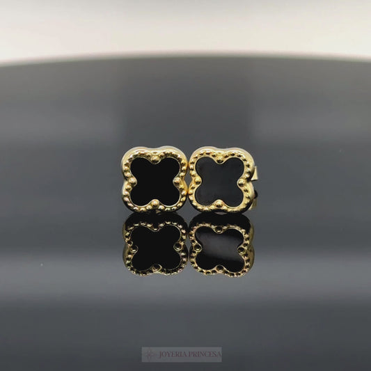 Aretes Trébol Negro Oro