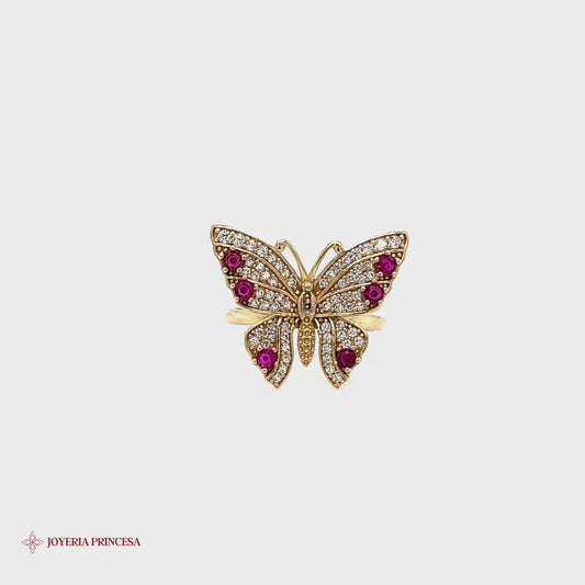 Anillo Mariposa 14K con Rubíes