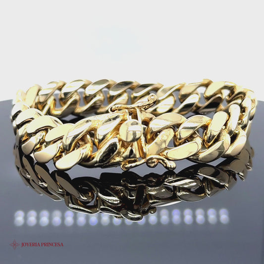 Pulsera de eslabones cubanos macizos de 14 quilates