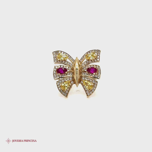 Anillo Mariposa Oro 14K con Circonitas