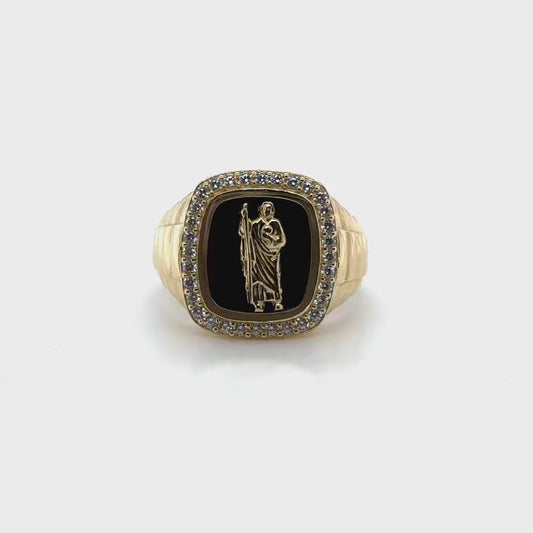 14K San Judas Halo Onyx Anillo