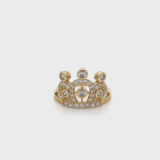 Anillo de Quinceañera Corona de Cristal Dorado 14K