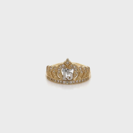 14K Elegante Anillo Corona Quinceañera