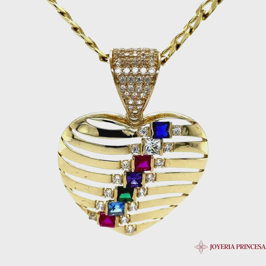 Colgante Corazón 10K con Circonitas Cuadradas