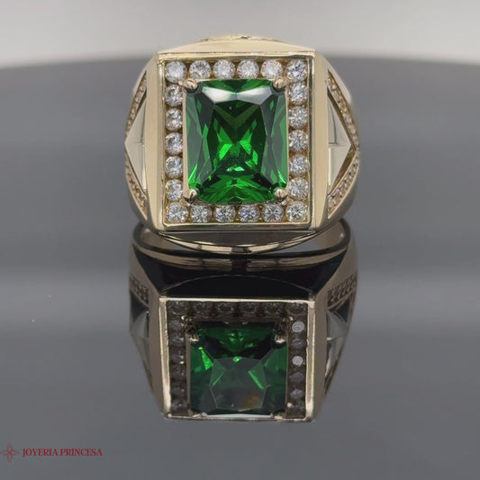 Anillo de esmeralda de oro de 14 quilates para hombre