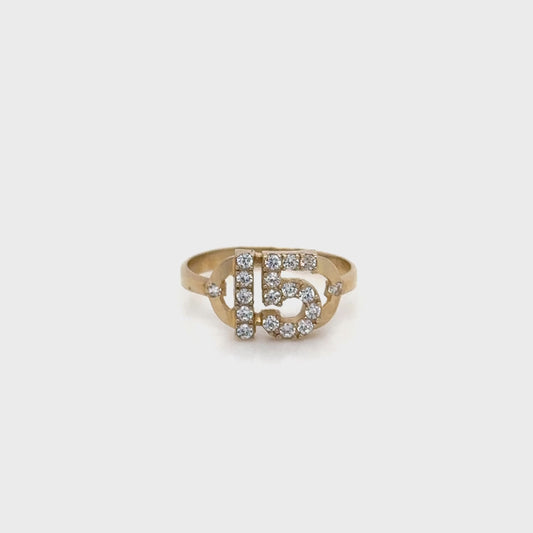 Anillo Quinceañera Oro 10K con Cristales
