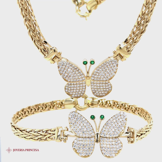 Conjunto de collar y pulsera Mariposa 14K
