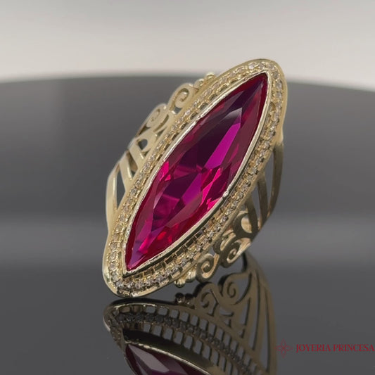 Anillo de circonita rosa de 14 quilates