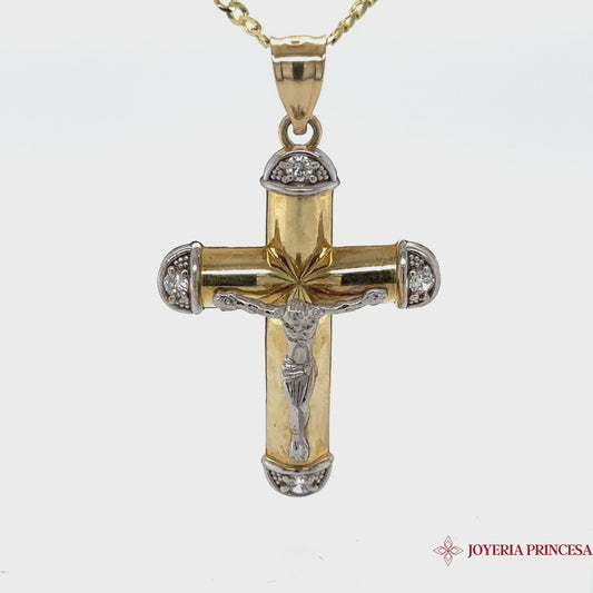 Crucifijo de oro blanco y amarillo de 10 quilates