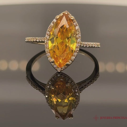 Anillo de 14 quilates con circonita marquesa-topacio