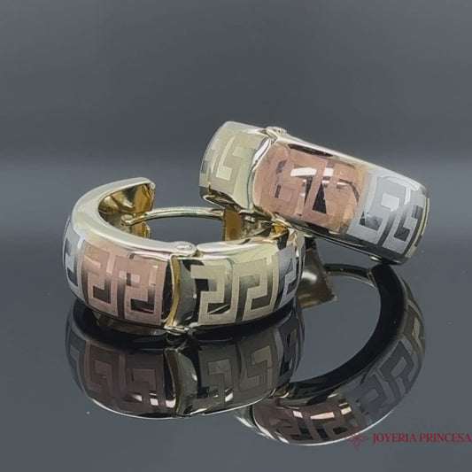 Aretes de aro tricolor 14K