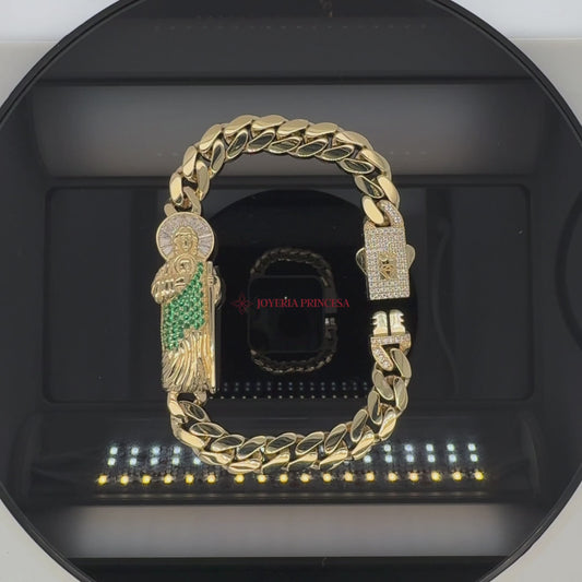 Pulsera de eslabones cubanos San Judas 14K