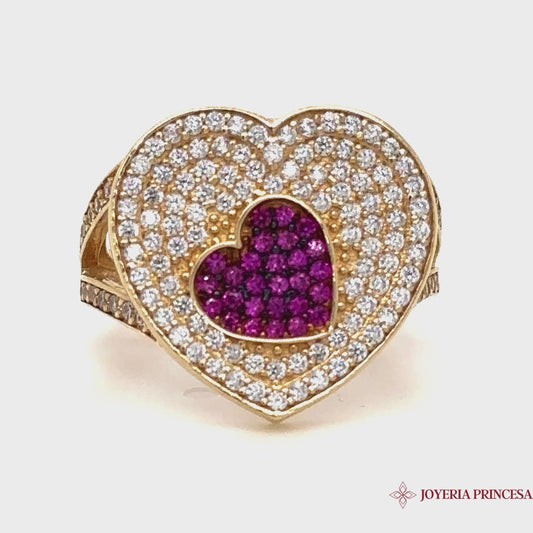 Anillo Doble Corazón 14K