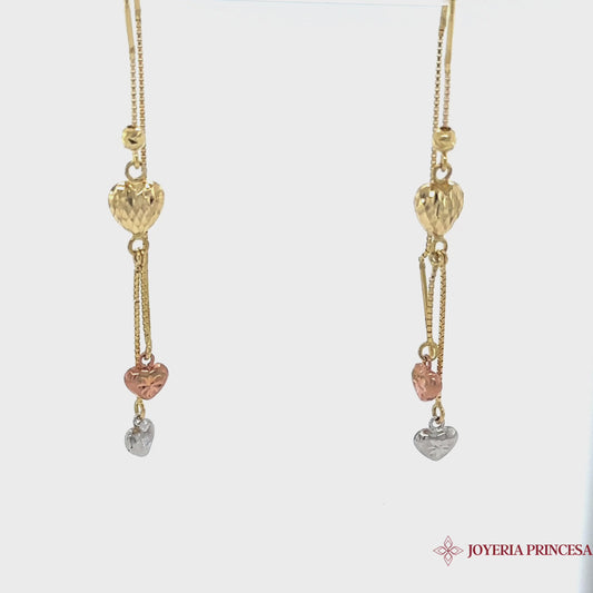 Aretes Corazones Colgantes 14K