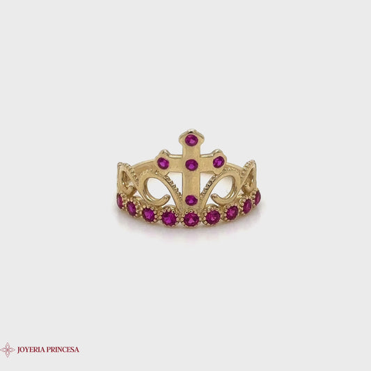 Anillo Tiara de 14 quilates adornado con exuberantes rubíes