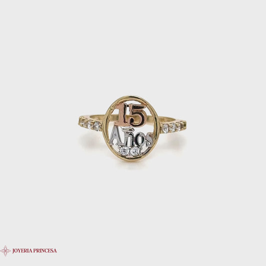 14K Elegante Anillo Conmemorativo de Quinceañera