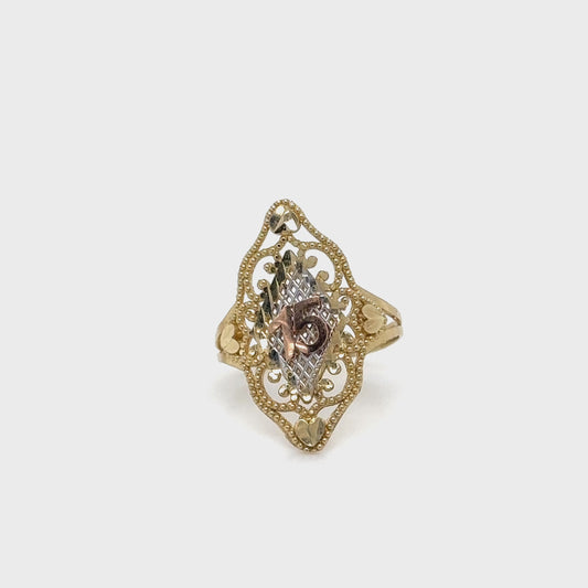 Anillo Escudo Quinceañera Filigrana Oro 14K