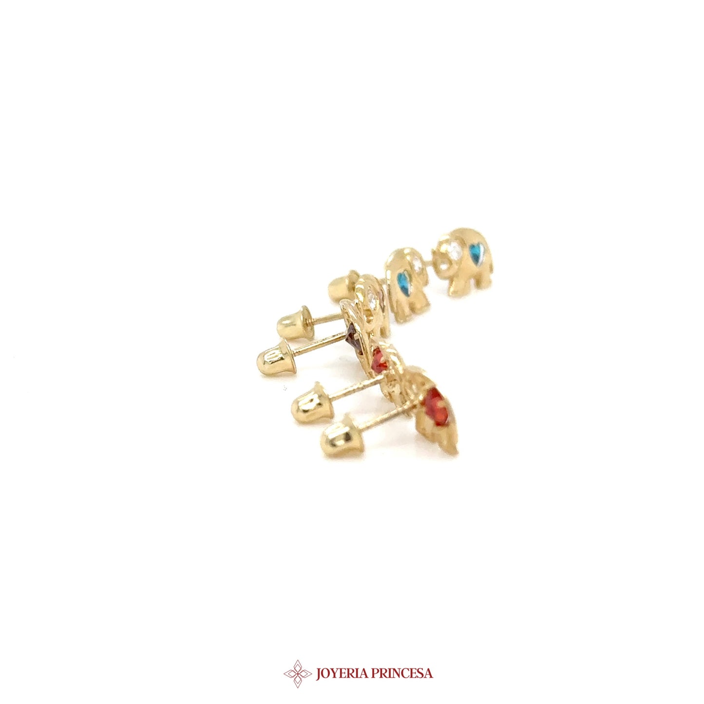 14K Gold Elephant Stud Earrings with Colorful Stones