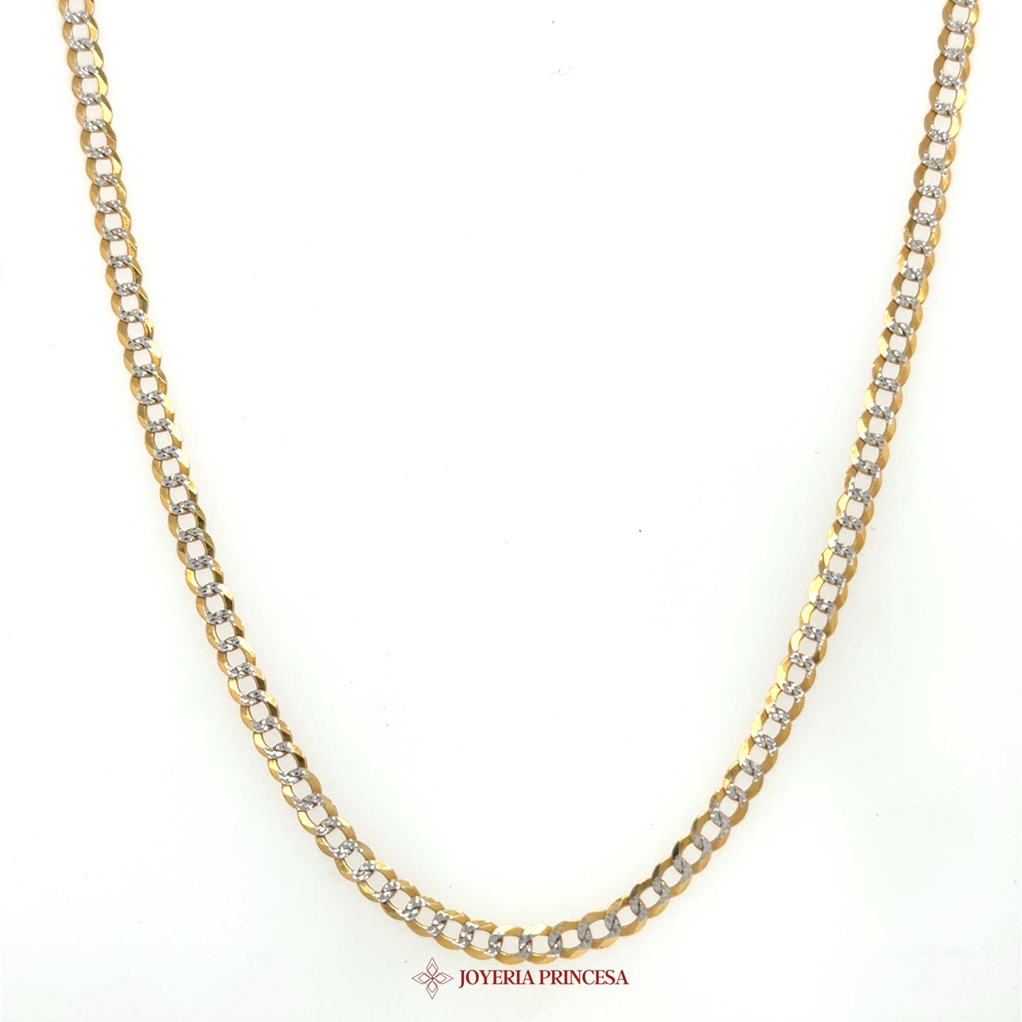 10K 22" 3.2mm Gold Necklace with White Gold Diamond-Cut Design