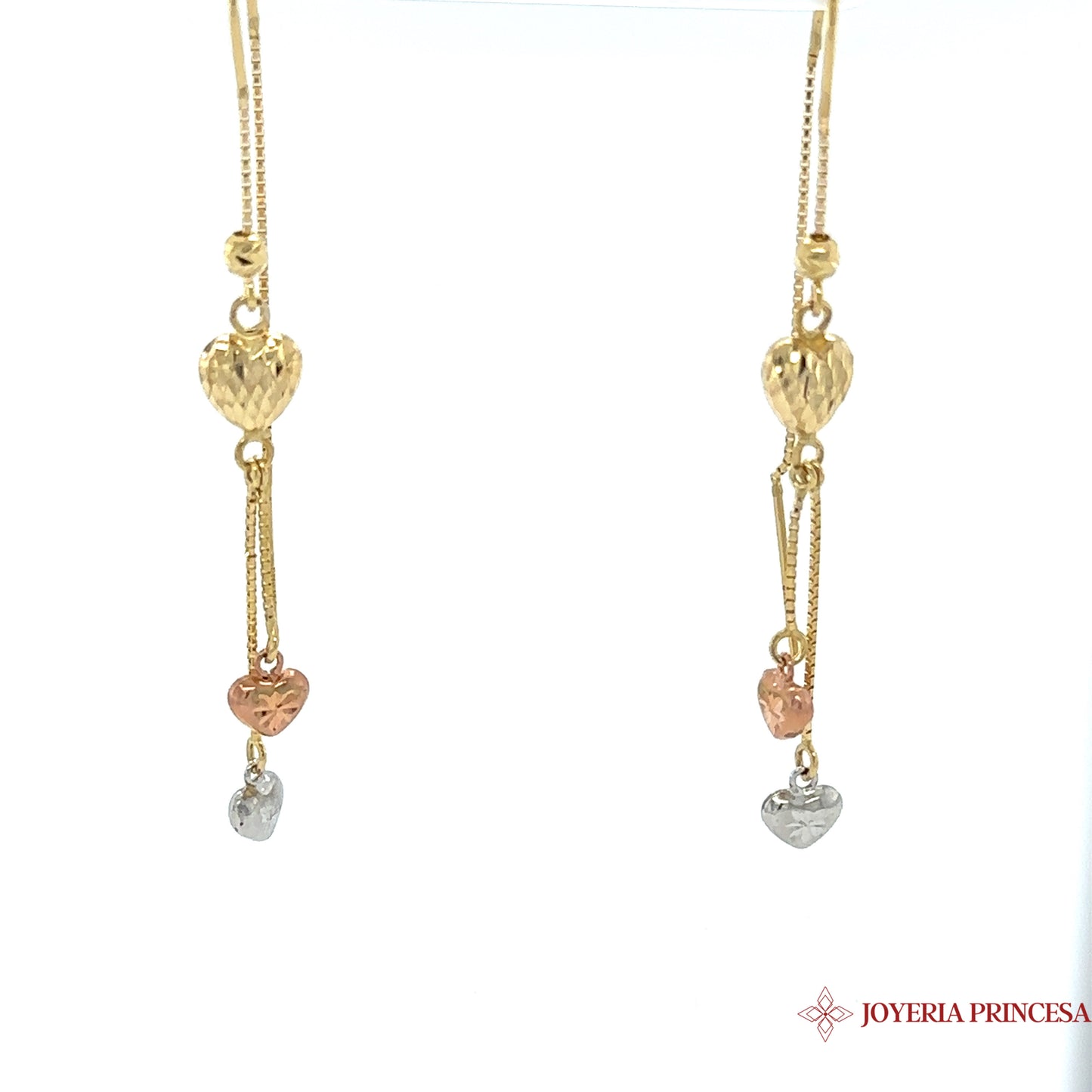 Aretes Corazones Colgantes 14K