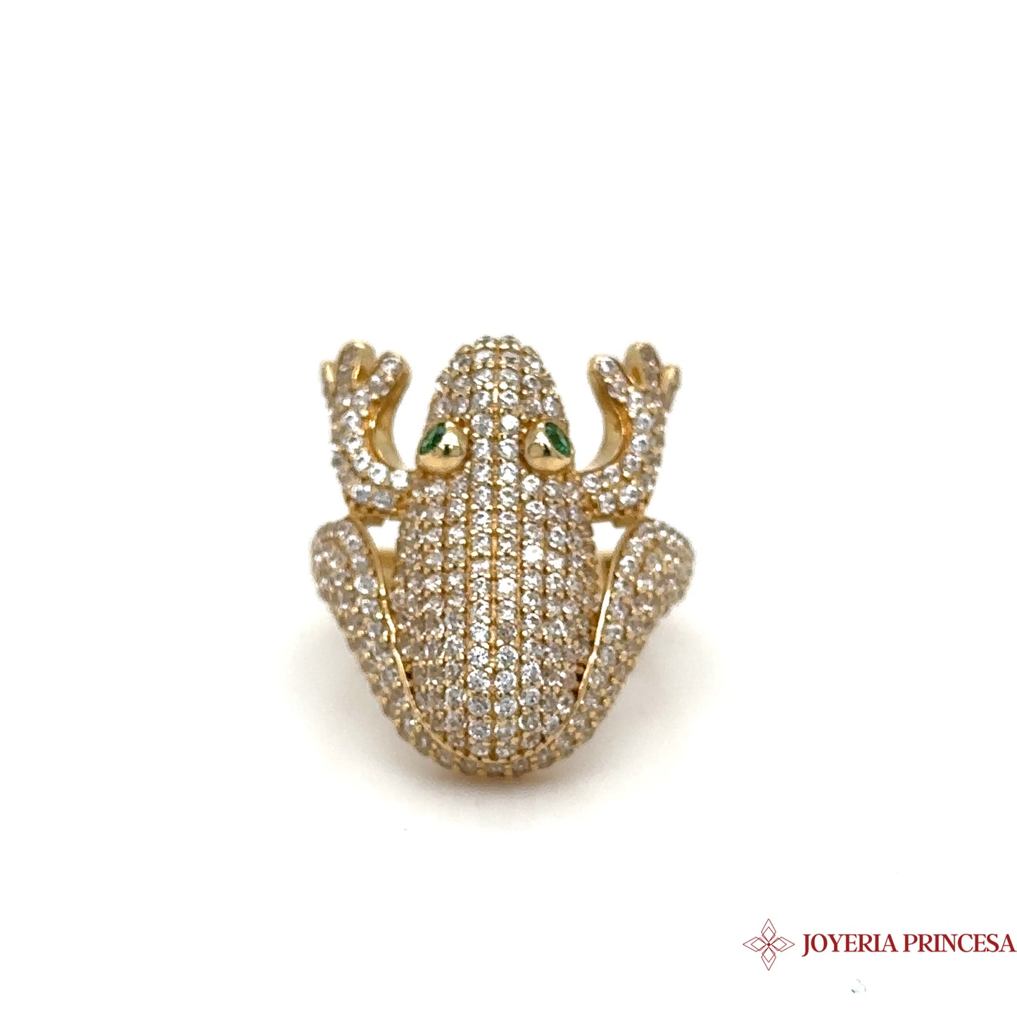 Anillo Rana de Ojos Verdes 14K