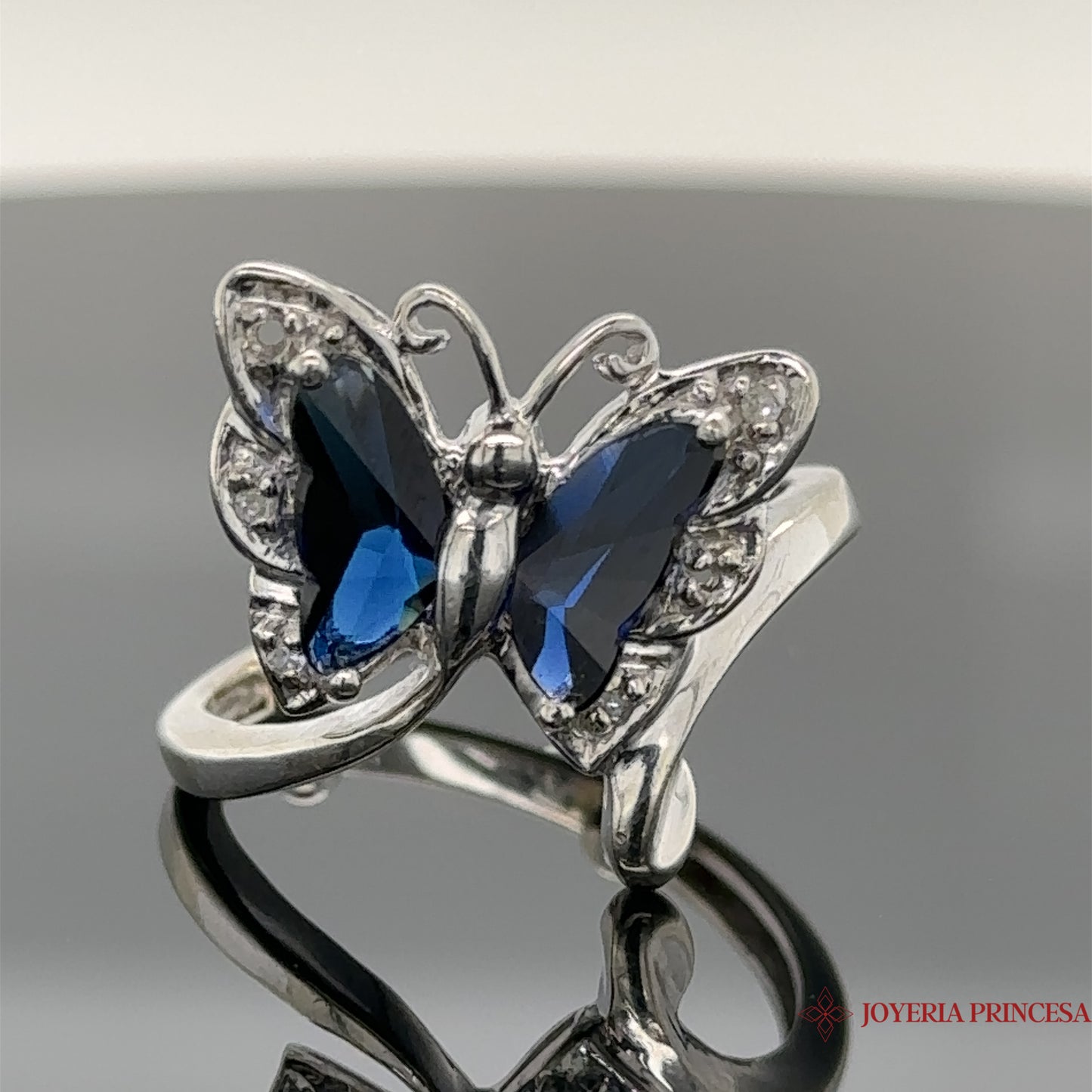 Anillo Mariposa Azul Oro Blanco 14K